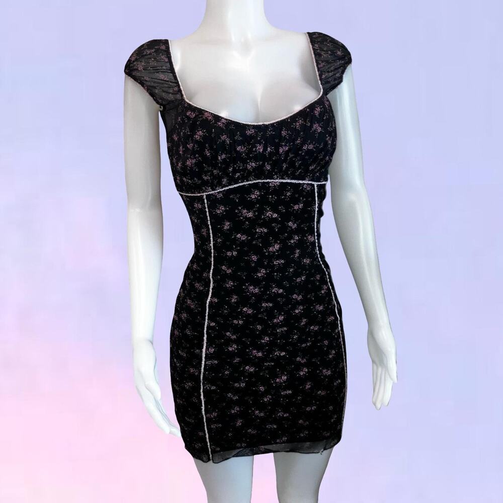Vintage 90s y2k floral mesh Bay trading milkmaid dress